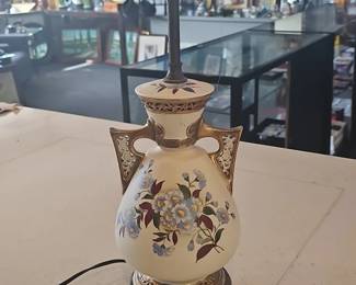 Vintage Porcelain UrnStyle Table Lamp with Floral Motif and Gilded Handles