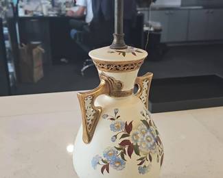 Vintage Porcelain UrnStyle Table Lamp with Floral Motif and Gilded Handles second image