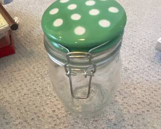Green Polka Dot Ceramic Lid Glass Storage Jar