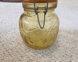 Floral Cove Amber Glass Wire Bale Canister Made in Italy