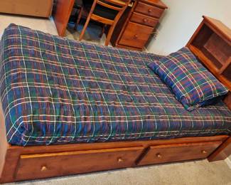 Twin Size Captains Bed with Bookcase Headboard and Drawers