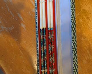 Vintage Cloisonn Enamel and Bone Chopsticks Set