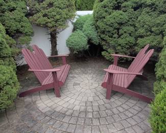 Pair of Red Wooden Adirondack Chairs