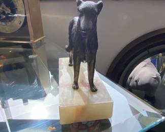 Art Deco Bronze Borzoi Sculpture on Onyx Base