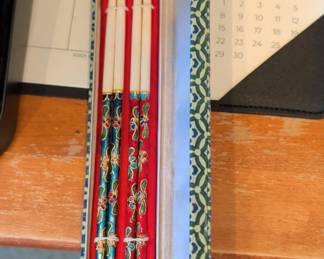 Cloisonn Enamel and Bone Chopsticks