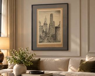 Anton Shultz Pencil Signed Wall Street Etching