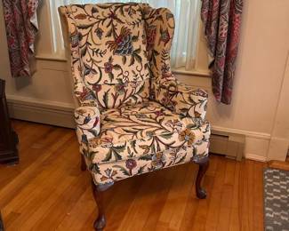 118 hickorychairfloralupholsteredwingbac