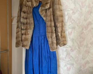 247 vintagebluepleateddressandfauxfur