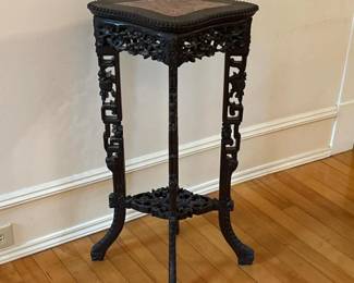 010 carvedwoodplantstandwithstoneinset