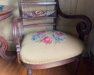 061 carvedwoodarmchairwithneedlepointup