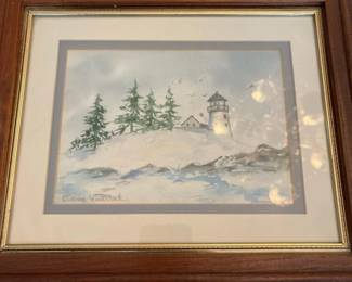 176 framedwatercolorpaintingoflighthouse