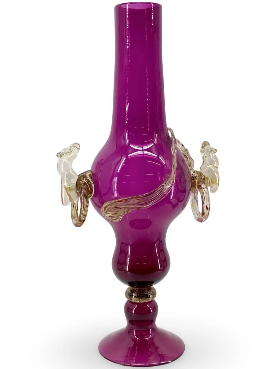 Large Figural Amethyst Art Glass Vase