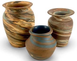 3pc Small Niloak Mission Swirl Pottery Vases