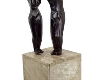 Abstract Bronze Couple Sculpture on Marble Base