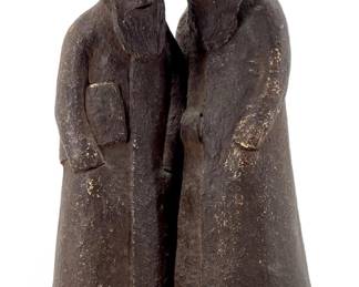 Vintage Brown Ceramic Elderly Men Sculpture