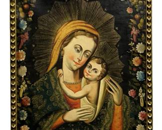 Cuzco School Madonna & Child Oil on Canvas