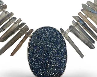 Elongated Blue Kyanite Stick Druzy Pendant