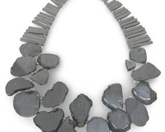 Lavish Silver Coated Quartz Slab Necklace