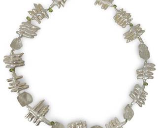 Aesthetic Biwa Abalone Peridot Bead Necklace