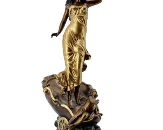 Vintage Bronze Woman Carrying a Star Sculpture