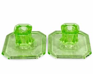 2pc Uranium Glass Candleholders