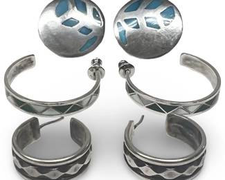 3 Pair Native American Sterling Inlay Earrings