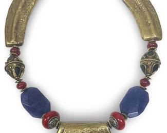 Massive Handcrafted Brass Lapis Statement Necklace