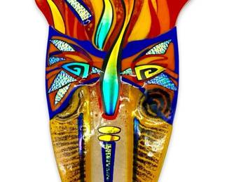 Signed Colorful Art Glass Mask Wall Art