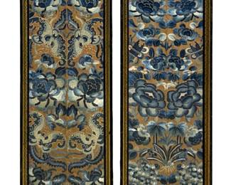 Framed Antique Chinese Silk Embroidery Pair