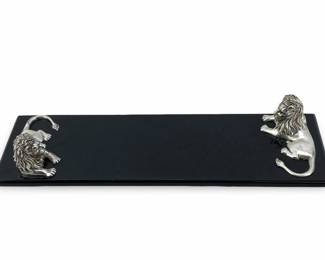 Figural Metal Lion Vanity Cheeseboard Tray