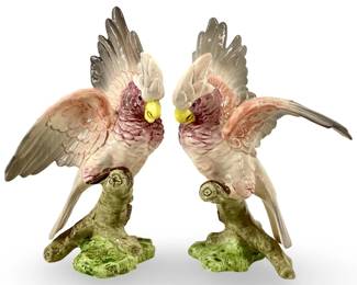 2pc 1986 Fitz & Floyd Porcelain Parrots