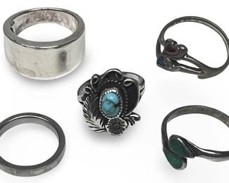 (5) Assorted Silver & Sterling Silver Rings