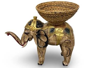Hand-Painted Indian Elephant Basket Stand