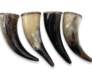 4pc Silver Rimmed Drinking Horn Set