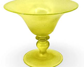 Large Tiffin Canary Vaseline Footed Vase