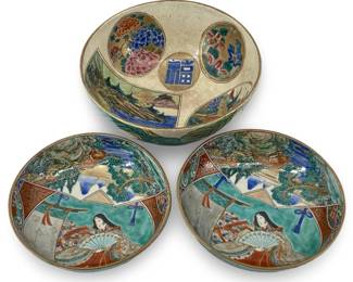 3pc Antique Japanese Ceramic Bowls