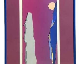 Signed Framed Layered Paper Art Of Howling Wolf
