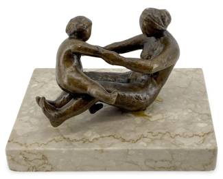 Vintage Bronze Mother and Child on Marble Base