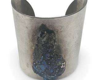 Brutalist Style Iridescent Pyrite Silver Cuff