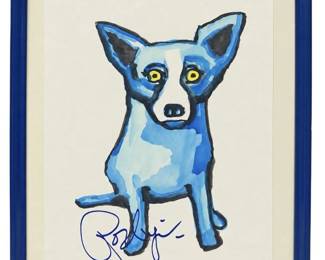 After George Rodrigue Blue Dog Watercolor on Paper
