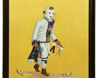 Signed R. Qamahongnewa Kachina Oil on Canvas