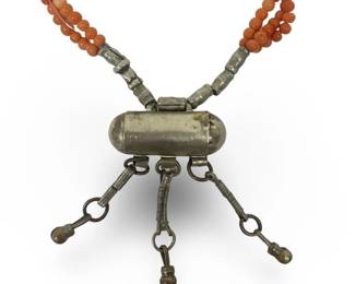 Yemeni Silver Coral Amulet Pendant Necklace