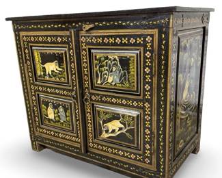 Indian Hand-Painted Monkey Motif Cabinet