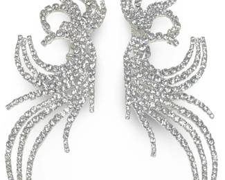 Pair Silver Tone Rhinestone Phoenix Feather Wing