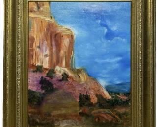 Signed Phyllis Falance Georgia O’Keef Oil on Panel