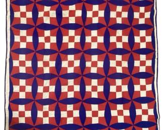 Large Vintage Red White and Blue Quilt