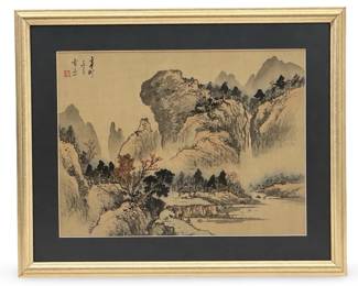 Vintage Chinese Landscape Ink & Color on Silk