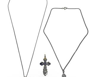 (3pc) Silver Religious Cross Pendant Necklaces