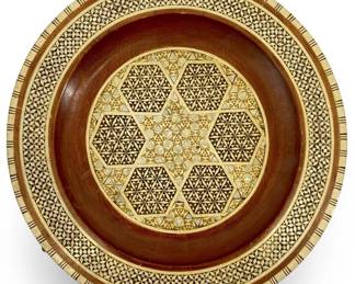 Vintage Inlaid Wooden Mosaic Art Plate