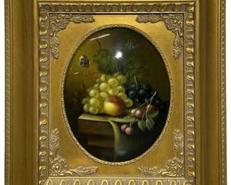 Vintage Raised Oval Fruit Still Life Oil Painting